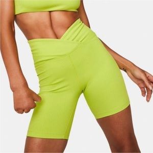 Year of Ours Neon Green Ribbed V Biker Shorts